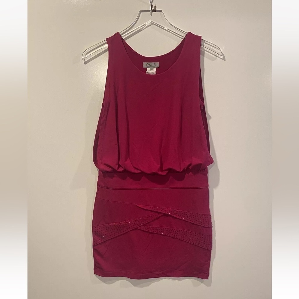 Elisa B Girls Magenta Pink Blouson Rhinestone Party Mini Dress Size 14